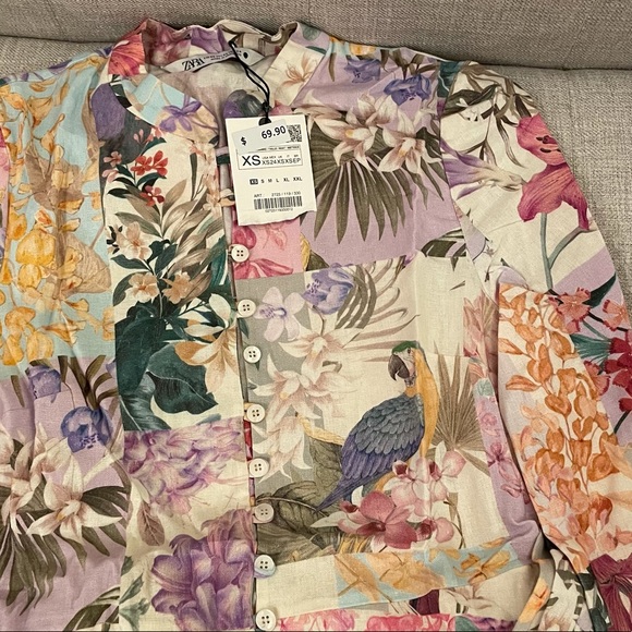 Zara multicolored print floral dress pink white - Picture 16 of 16